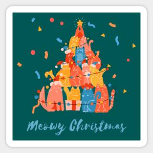 Meowy Christmas, festive Xmas Cat tree illustration Sticker